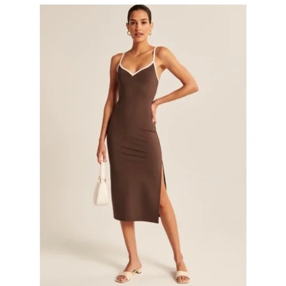 Abercrombie & Fitch | Dresses | Abercrombie Fitch Notch Neck Ponte Brown  Stretch Jersey Bodycon Midi Dress Sm | Poshmark